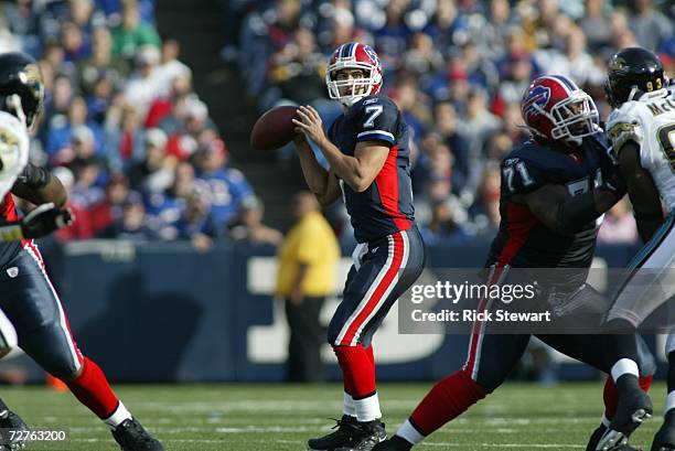 Quarterback J.P. Losman of the Buffalo Bills drops back to pass against the Jacksonville Jaguars on November 26, 2006 at Ralph Wilson Stadium in...