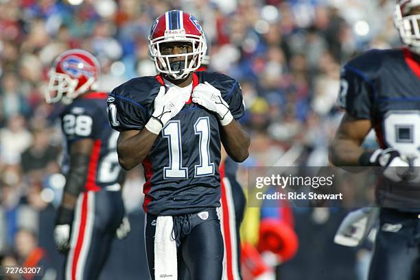 Wide receiver Roscoe Parrish of the Buffalo Bills looks on against the Jacksonville Jaguars on November 26, 2006 at Ralph Wilson Stadium in Orchard...