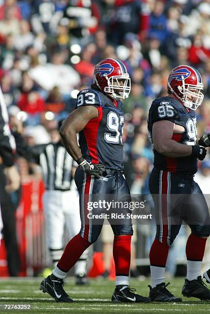 Defensive end Anthony Hargrove of the Buffalo Bills stands on the field against the Jacksonville Jaguars on November 26, 2006 at Ralph Wilson Stadium...