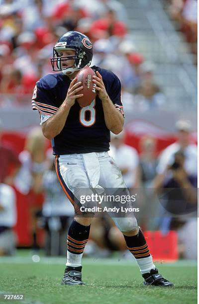 Quarterback Cade McNown of the Chicago Bears looks to pass the ball during the game against the Tampa Bay Buccaneers at the Raymond James Stadium in...