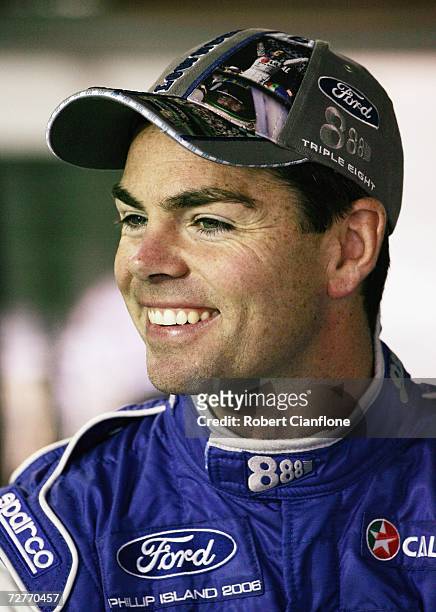 Craig Lowndes of Triple Eight Engineering prepares for practice for round 13 of the V8 Supercars at the Phillip Island Circuit December 8, 2006 in...