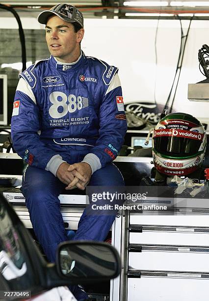 Craig Lowndes of Triple Eight Engineering prepares for practice for round 13 of the V8 Supercars at the Phillip Island Circuit December 8, 2006 in...