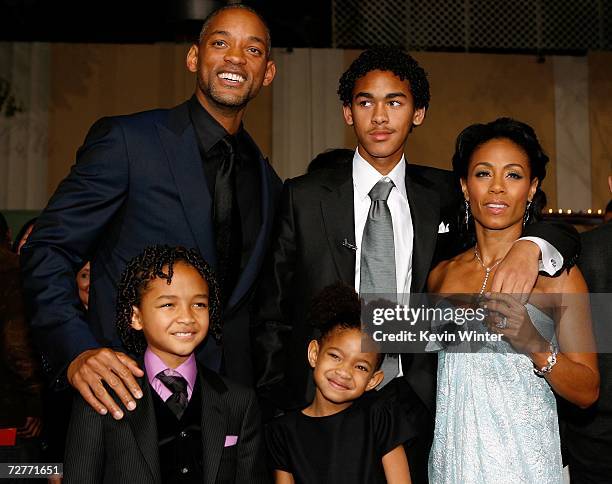 Actor Will Smith, son Trey, actress Jada Pinkett Smith, daughter Willow and son/actor Jaden Smith arrive at the World Premiere of Columbia Pictures'...