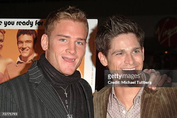 Actors Nick James and James Bobby arrive at the world premiere of the new movie "Eating Out 2", held at the Sunset 5 Theater on December 7 in West...