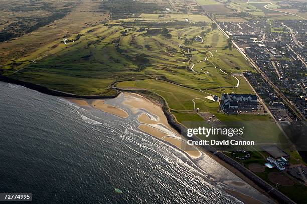 An aerial view of the courses at Carnoustie and the Carnoustie Championship Course, venue for the 2007 Open Championship on September 8th in...