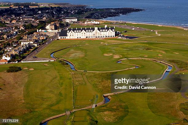 An aerial view of the 444 yds, par 4, 18th hole 'Home' on the Carnoustie Championship Course, venue for the 2007 Open Championship on September 8th...