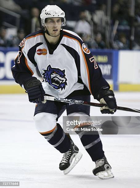 Jeff Tambellini of the Bridgeport Sound Tigers skates against the Worcester Sharks at the Arena at Harbor Yard on November 12, 2006 in Bridgeport,...