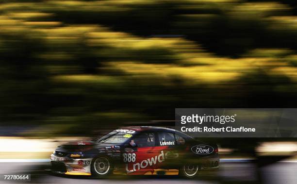 Craig Lowndes of Triple Eight Race Engineering drives in action during qualifying for round 13 of the V8 Supercars at the Phillip Island Circuit...