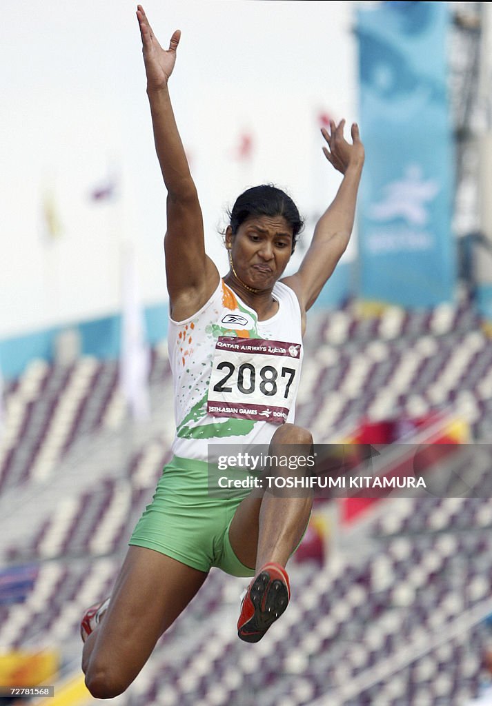 India's Soma Biswas jumps in the women's heptathlon long jump event News  Photo - Getty Images