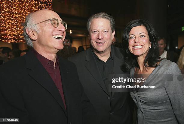 Actor Larry David, former Vice President Al Gore and producer Laurie David attend the 2006 International Documentary Association Achievement Awards...
