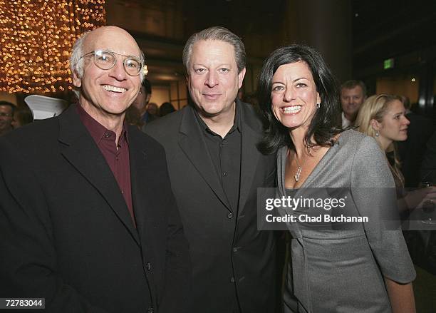 Actor Larry David, former Vice President Al Gore and producer Laurie David attend the 2006 International Documentary Association Achievement Awards...