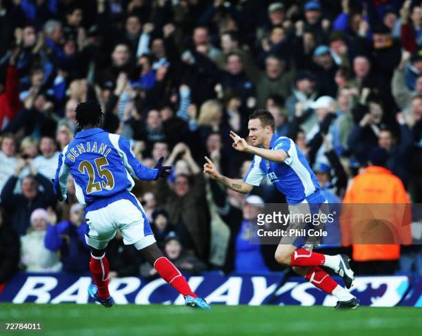 Matthew Taylor of Portsmouth celabrates scoring during the Barclays Premiership match between Portsmouth and Everton at Fratton Park on December 09,...