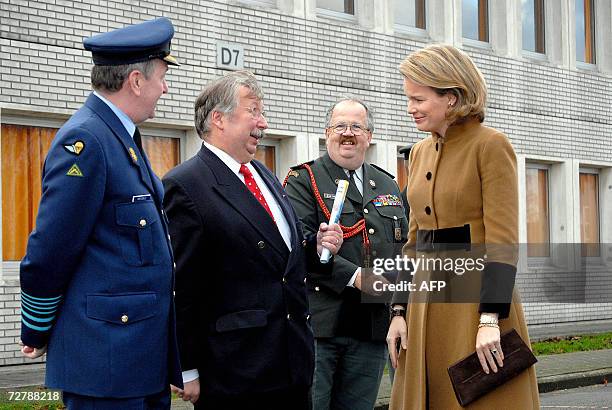 Princess Mathilde of Belgium is welcomed by Defence Minister Andre Flahaut during the Family Info National Day , 09 December 2006, in Peutie. The...