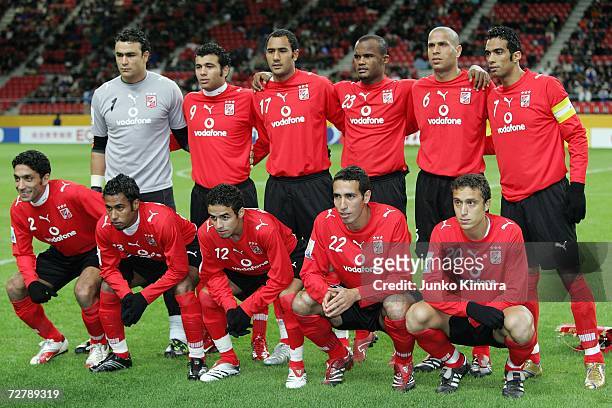 Ahly Sporting Club players pose for photographs prior to playing at the FIFA Club World Cup Japan 2006 Quarterfinals between Auckland City FC and...
