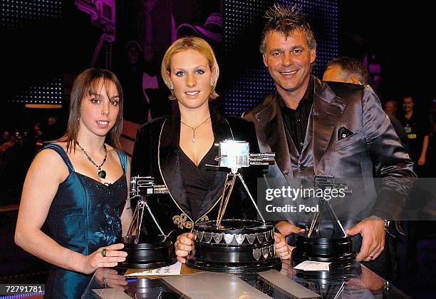 Winner Zara Phillips stands with runners-up Beth Tweddle and Darren Clarke at the BBC Sports Personality of the Year Awards on December 10, 2006 at...