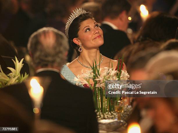 Crown Princess Victoria of Sweden attends the Nobel Banquet at the City Hall on December 10, 2006 in Stockholm, Sweden.
