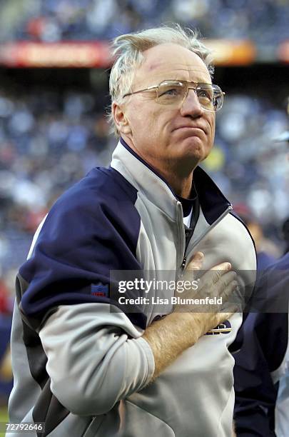 Head coach Marty Schottenheimer of the San Diego Chargers walks back to the locker room after defeating the Denver Broncos, 48-20, December 10, 2006...
