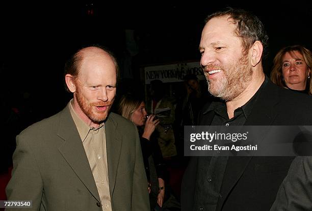 Director Ron Howard and producer Harvey Weinstein attend the "Miss Potter" film premiere after party at The Grand, December 10, 2006 in New York City.