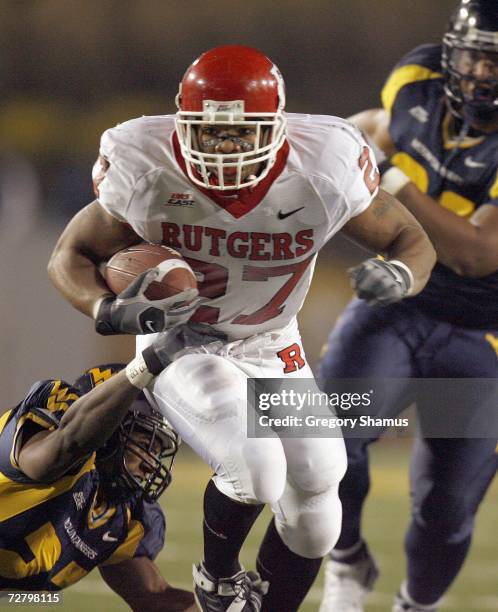 Ray Rice of the Rutgers Scarlet Knights carries the ball during a game against the West Virginia Mountaineers at Milan Puskar Stadium December 2,...