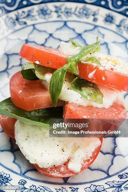 insalata caprese (tomatoes and mozzarella, italy) - insalata stock pictures, royalty-free photos & images