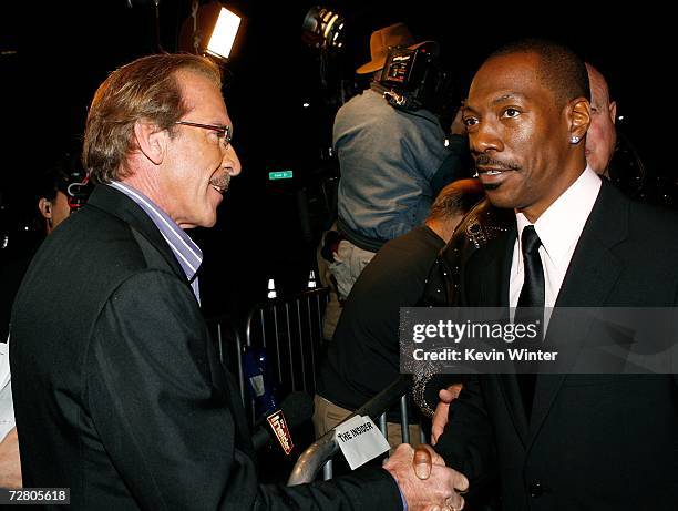 The Insider's Pat O'Brien interviews actor Eddie Murphy as he arrives at Paramount Pictures' Premiere of "Dreamgirls" held at the Wilshire Theatre on...