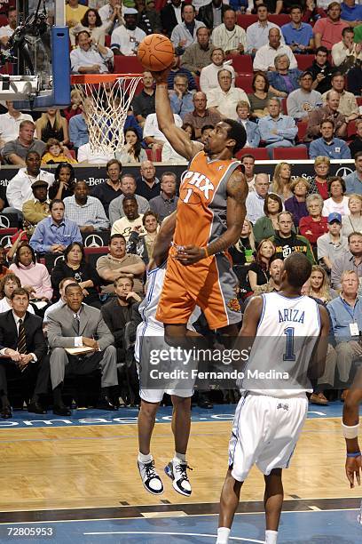 Amare Stoudemire of the Phoenix Suns attempts a dunk against the Orlando Magic on December 11, 2006 at Amway Arena in Orlando, Florida. NOTE TO USER:...