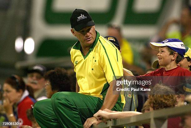 Dean Jones of Australia takes time out while fielding during the Legends Twenty20 match between Australia and England at the WACA December 12, 2006...