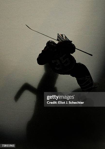 Goaltender Alex Auld of the Florida Panthers skates onto the ice before the start of the game against the Anaheim Ducks in the first period at the...