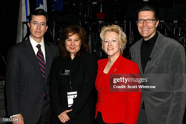 Comedian Stephen Colbert, producer Barbara Wellner, second vice chair of the Academy of Television Arts & Sciences Karen Miller, and television...