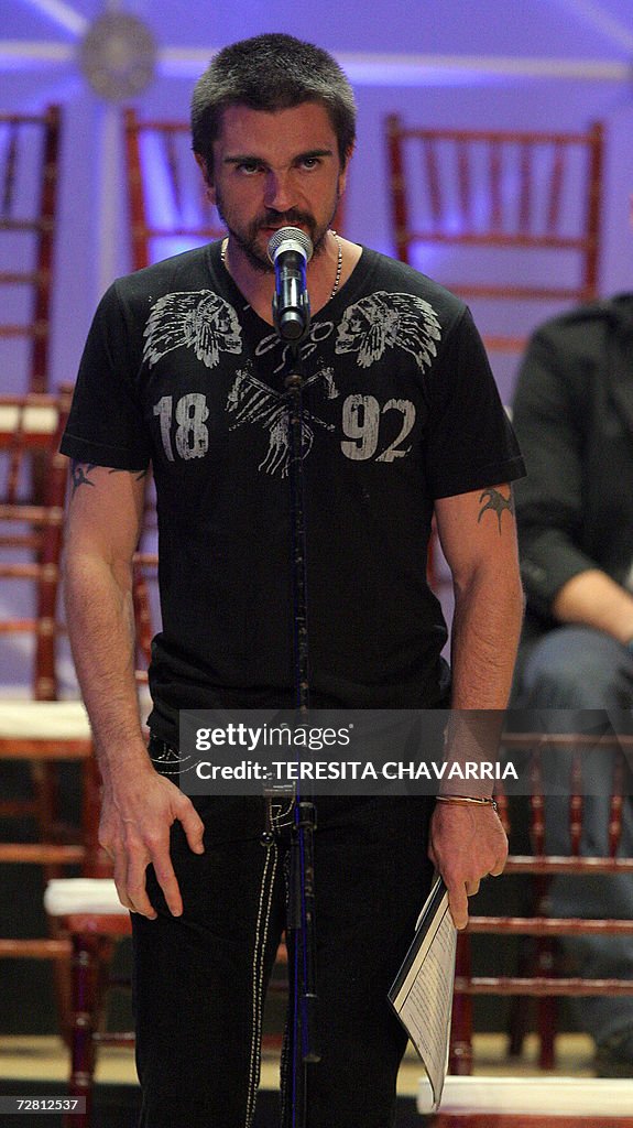 Colombian singer Juanes speaks during th