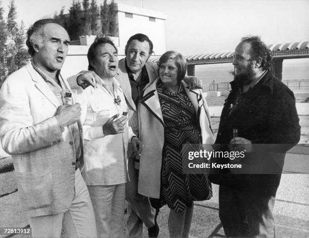 The stars of 'La Grande Bouffe' Michel Piccoli, Ugo Tognazzi , Philippe Noiret and Andrea Ferreol, with the film's director Marco Ferreri at the...