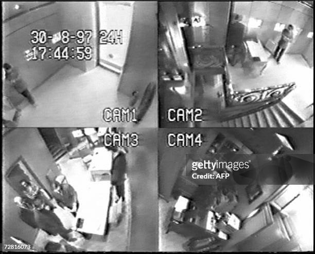 Grab of views from surveillance cameras at French jeweller Repossi, place vendome in Paris dated 30 August 1997, showing according to the jeweller on...