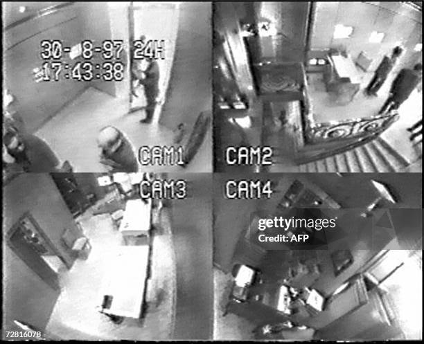 Grab of views from surveillance cameras at French jeweller Repossi, place vendome in Paris dated 30 August 1997, showing according to the jeweller on...