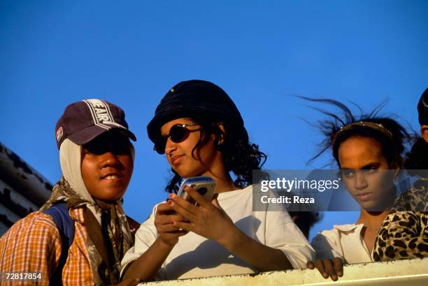 Schoolgirls are seen during a picnic by Ein Dabban Lake April 2000 in Ein Dabban Lake, Libya.