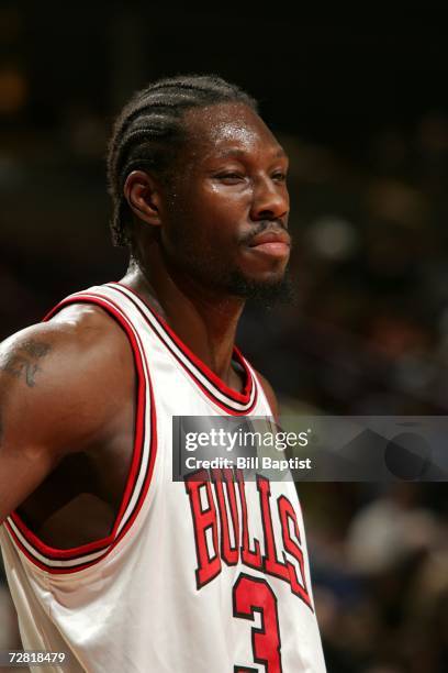 Ben Wallace of the Chicago Bulls is on the court during the game against the Minnesota Timberwolves at the United Center in Chicago, Illinois, on...