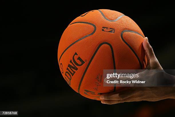 Detail of the new official NBA basketball during the game between the Golden State Warriors against the Milwaukee Bucks on December 2, 2006 at Oracle...