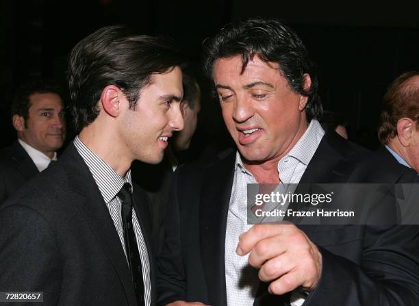 Actors Milo Ventimiglia and Sylvester Stallone talk at the premiere of MGM's "Rocky Balboa" after party held at the Hollywood and Highland Ballroom,...