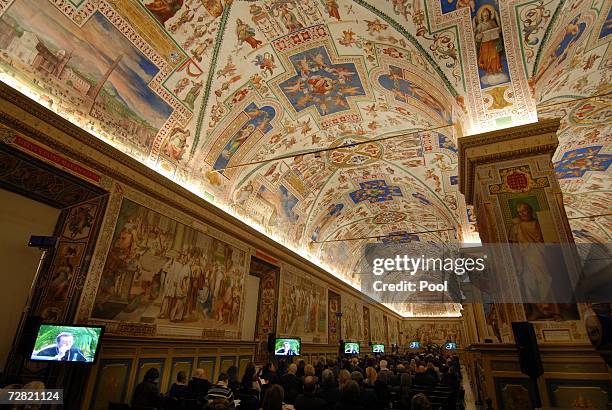 Museum directors attend the opening of the worldwide biggest Museum Congress at the Sistine Chapel, December 13 in Vatican City.
