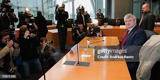 Former German Foreign Minister Joschka Fischer attends an opening session of Bundestag hearings on Germany's Iraq war involvement and related...