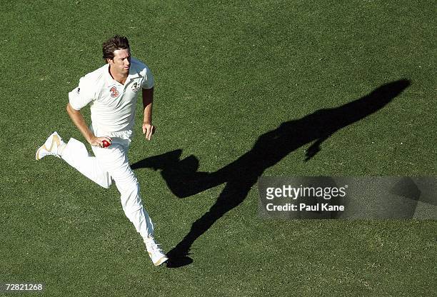 Glenn McGrath of Australia runs in to bowl during day one of the third Ashes Test Match between Australia and England at the WACA on December 14,...