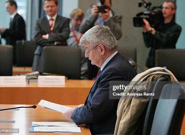 Former German Foreign Minister Joschka Fischer attends an opening session of Bundestag hearings on Germany's Iraq war involvement and related...