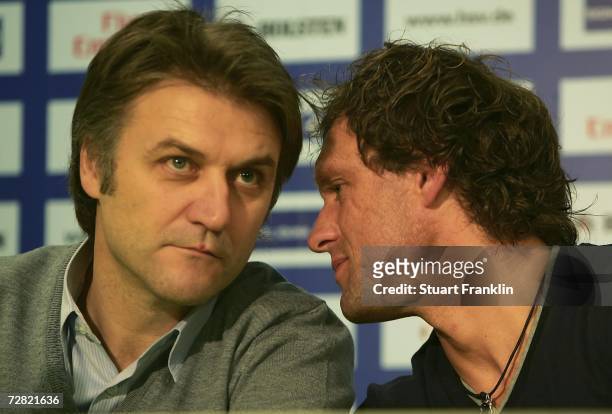 Dietmar Beiersdorfer, Sport Chief of Hamburger SV and Thomas Doll, Trainer of Hamburger SV during the press conference and training session of...