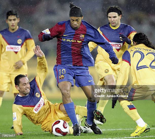 Ronaldinho of FC Barcelona in action during the FIFA Club World Cup Japan 2006 Semifinals between FC Barcelona v Club America at the International...