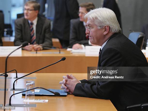 German Foreign Minister Frank-Walter Steinmeier attends the opening session of Bundestag hearings at Maria-Elisabeth-Lueders House on December 14,...