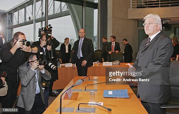 German Foreign Minister Frank-Walter Steinmeier attends the opening session of Bundestag hearings at Maria-Elisabeth-Lueders House on December 14,...