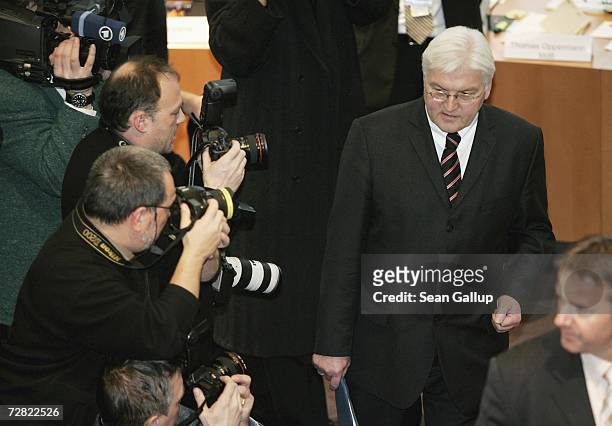 German Foreign Minister Frank-Walter Steinmeier arrives to testify at a session of parliamentary hearings into the case of Khalid El-Masri, a German...