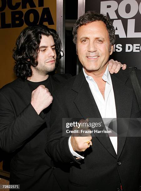 Actors Sage Stallone and Frank Stallone arrives at the premiere of MGM's "Rocky Balboa" at the Grauman?s Chinese Theater on December 13, 2006 in...