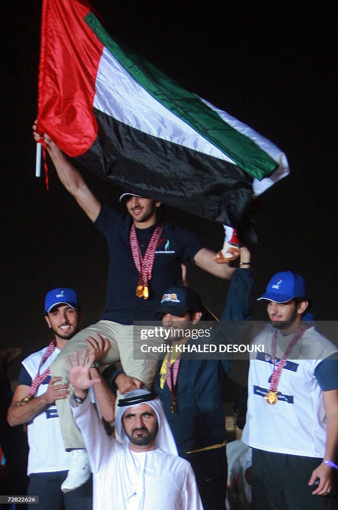 Dubai Rular Dubai ruler Sheikh Mohammed bin Rashid Al-Maktoum waves in front of ...