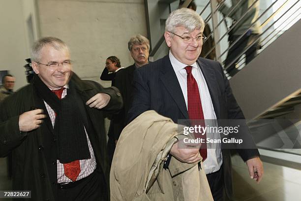 Former German Foreign Minister Joschka Fischer leaves after testifying at a session of parliamentary hearings into the case of Khalid El-Masri, a...