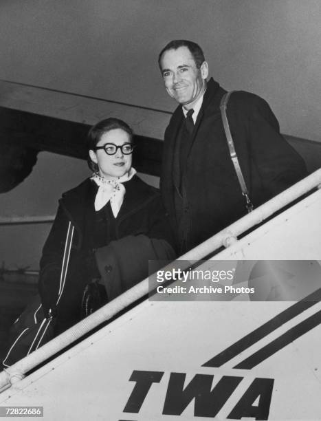 American actor Henry Fonda and his third wife Susan Blanchard arrive in New York, circa 1955.